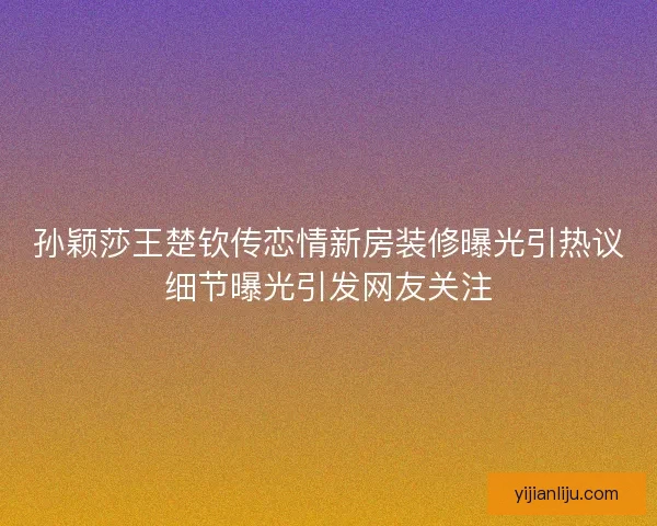 孙颖莎王楚钦传恋情新房装修曝光引热议细节曝光引发网友关注
