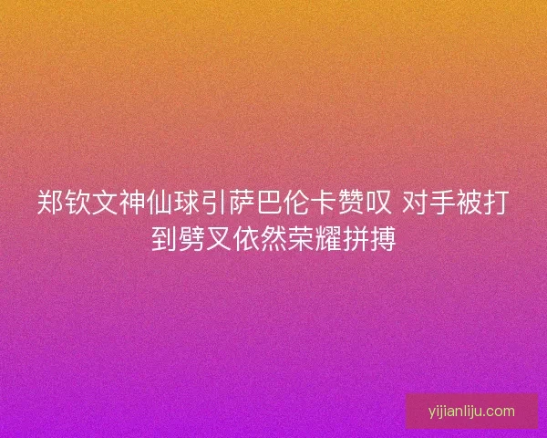 郑钦文神仙球引萨巴伦卡赞叹 对手被打到劈叉依然荣耀拼搏