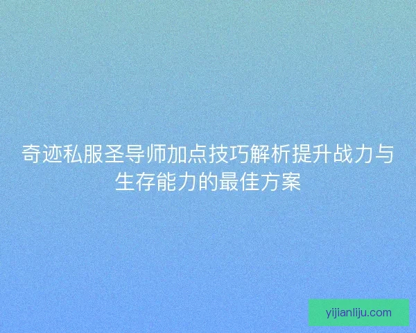 奇迹私服圣导师加点技巧解析提升战力与生存能力的最佳方案