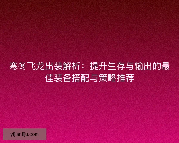寒冬飞龙出装解析：提升生存与输出的最佳装备搭配与策略推荐