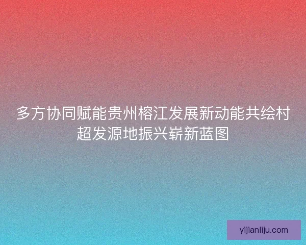 多方协同赋能贵州榕江发展新动能共绘村超发源地振兴崭新蓝图