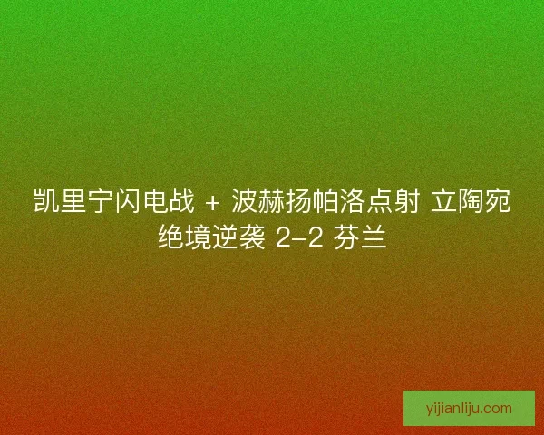 凯里宁闪电战 + 波赫扬帕洛点射 立陶宛绝境逆袭 2-2 芬兰